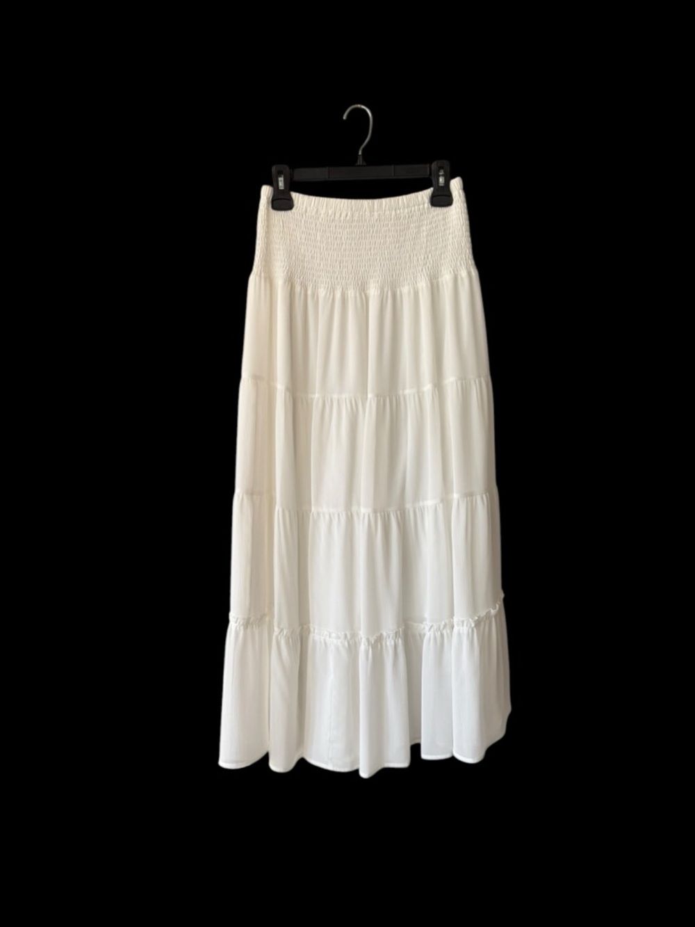 Women’s White Smocked Waist Tiered Maxi Skirt Size Medium Boho Summer Long - Picture 8 of 15